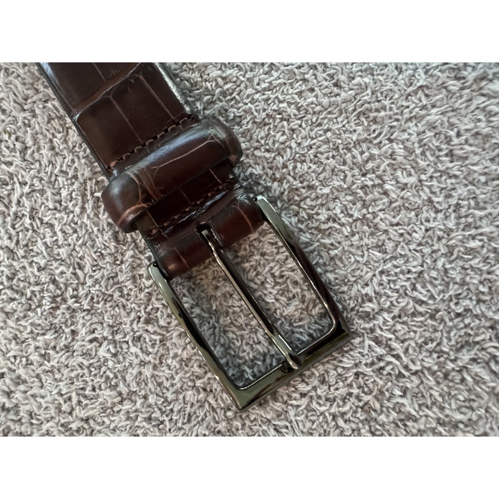 Men's Brown Croc-Embossed Genuine Leather Dress Belt 48/120 Silver Buckle